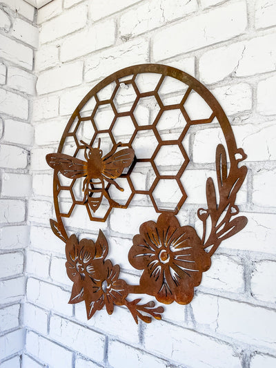 Bee - Honeycomb - Flowers Metal Wall Art-Old n Dazed