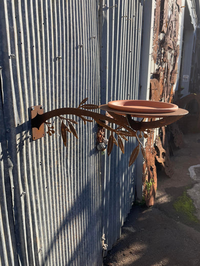 Bird Feeder / Bath - Metal Garden Sculpture with gum leaves-Old n Dazed