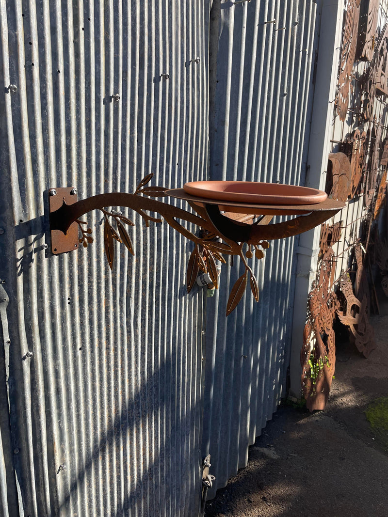 Bird Feeder / Bath - Metal Garden Sculpture with gum leaves-Old n Dazed