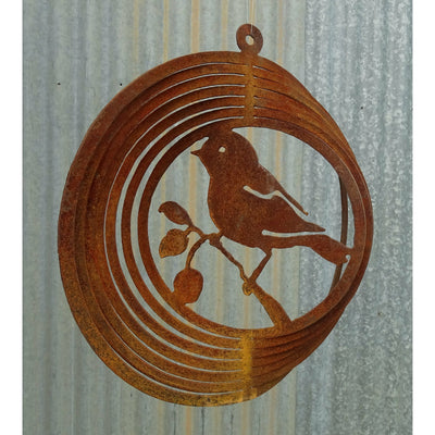 Bird on branch Metal Wind Spinner-Old n Dazed