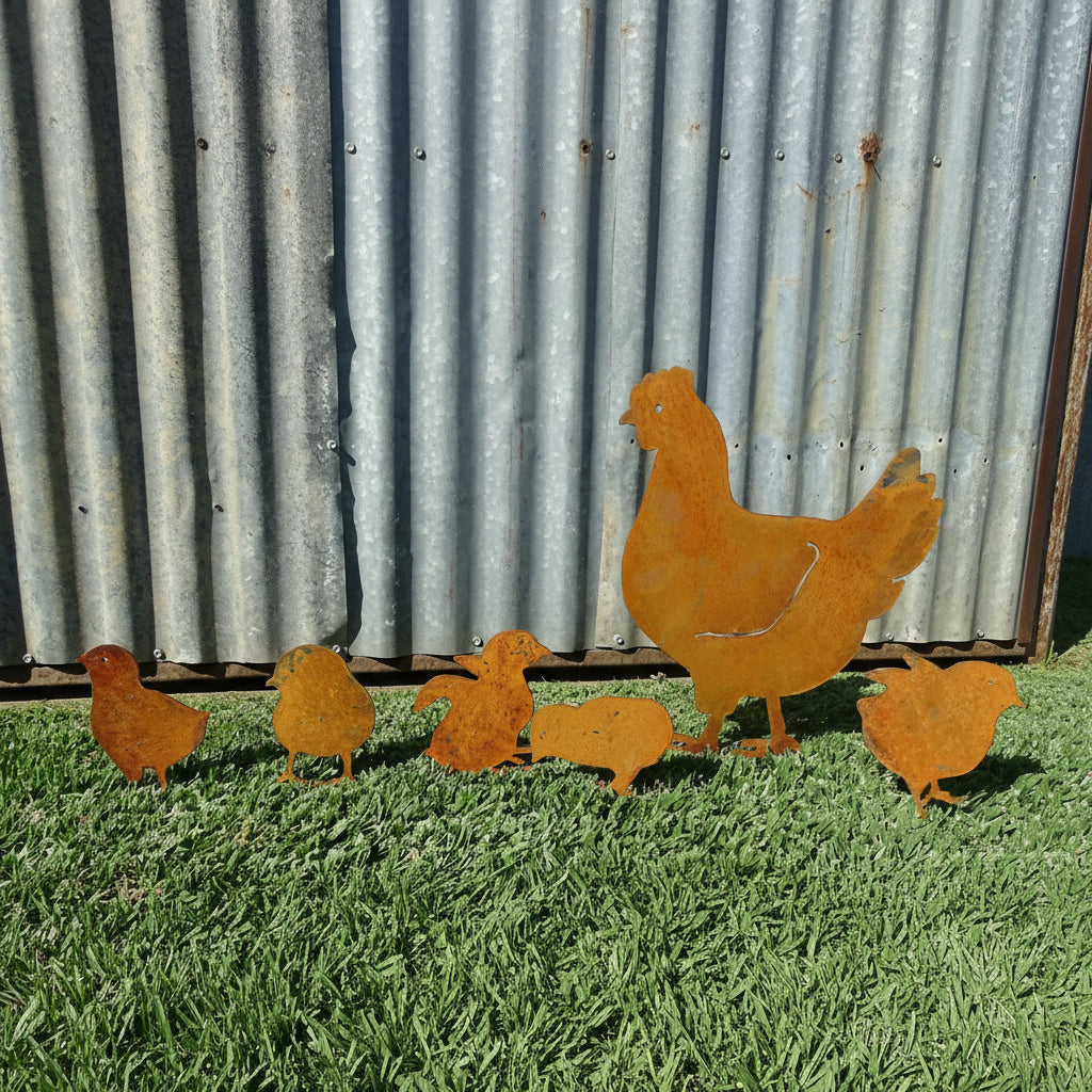 Chicken and/or Baby Chicks Metal Garden Art-Old n Dazed