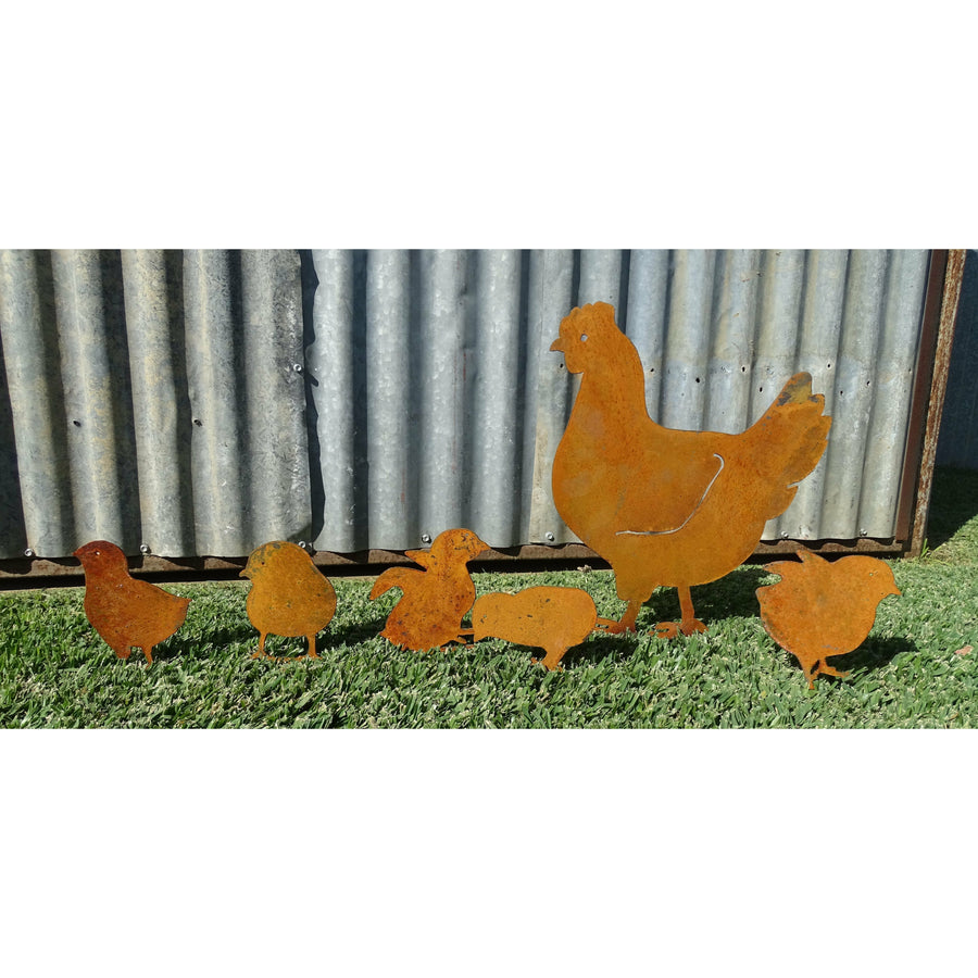 Chicken and/or Baby Chicks Metal Garden Art-Old n Dazed