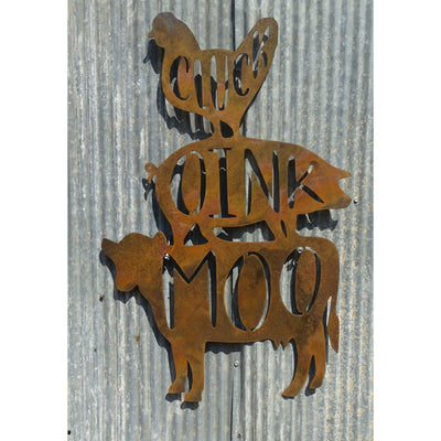 Chicken, Pig, Cow, Cluck, Oink and Moo Metal Wall Art-Old n Dazed