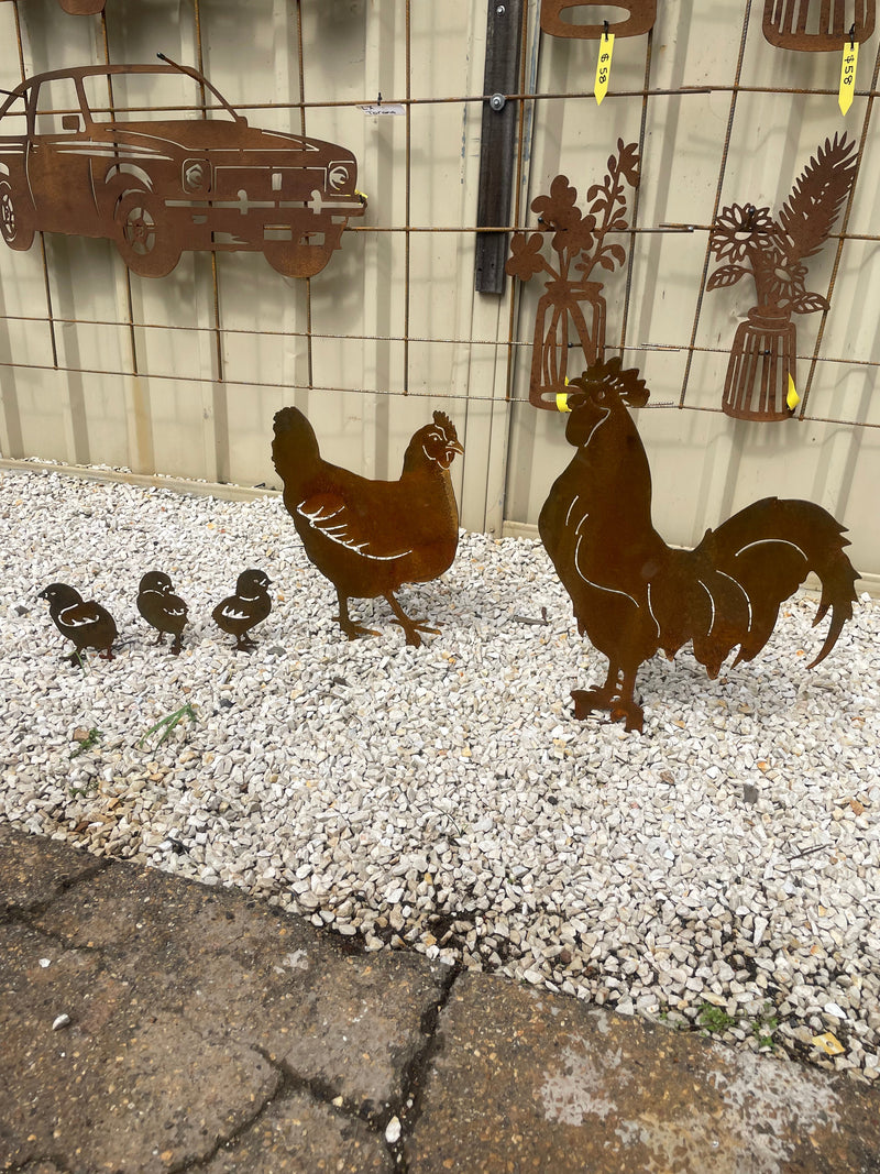 Chicken, Rooster and/or Chicks - Animal Metal Garden Art-Old n Dazed