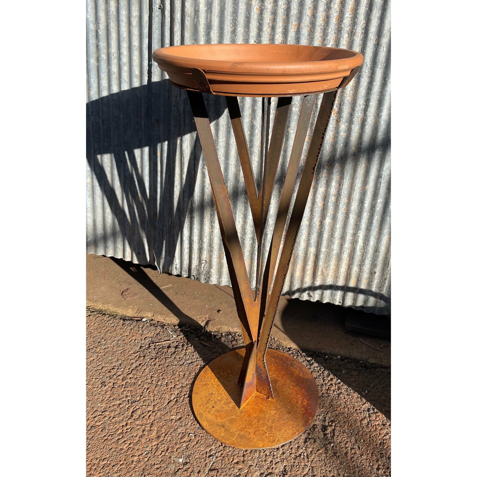 Contemporary Bird Bath Feeder Metal Garden Art-Old n Dazed