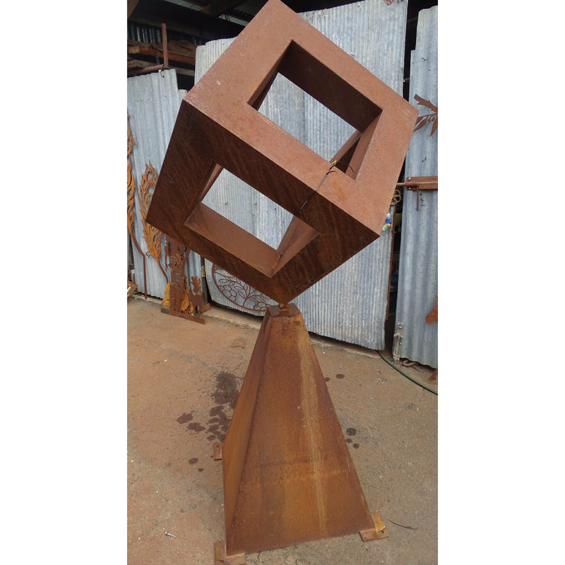 Cube Sculpture Metal Garden Art-Old n Dazed