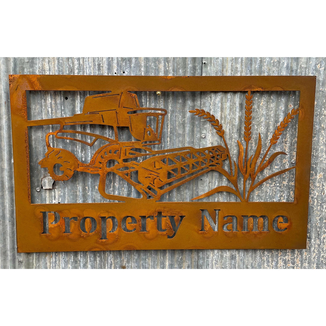 Custom Made Metal Farm Property Sign Header Wheat-Old n Dazed