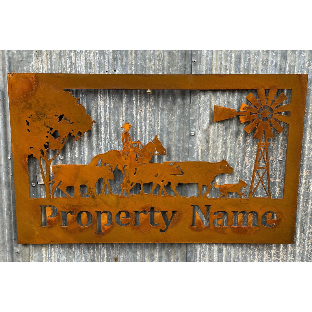 Custom Made Metal Property Sign Cattle Drover-Old n Dazed