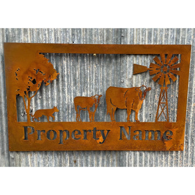 Custom Made Metal Property Sign Cow and Calf-Old n Dazed