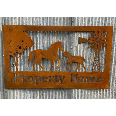 Custom Made Metal Property Sign Horse and Foal-Old n Dazed