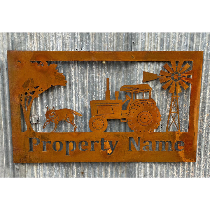 Custom Made Metal Property Sign Tractor Dog-Old n Dazed