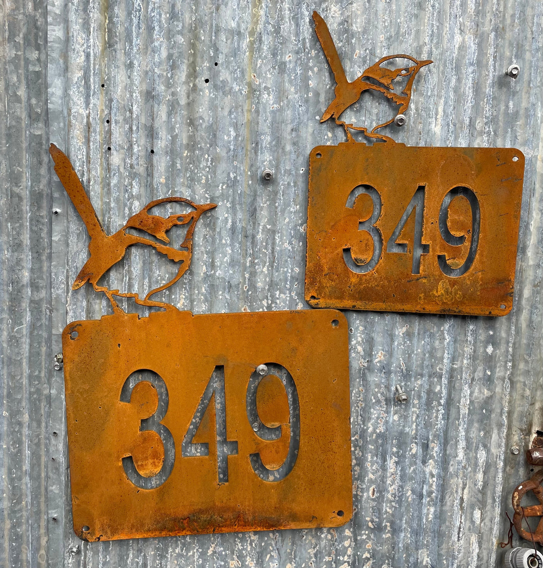 Custom Made Wren Metal House Numbers - Rectangular Property Sign-Old n Dazed