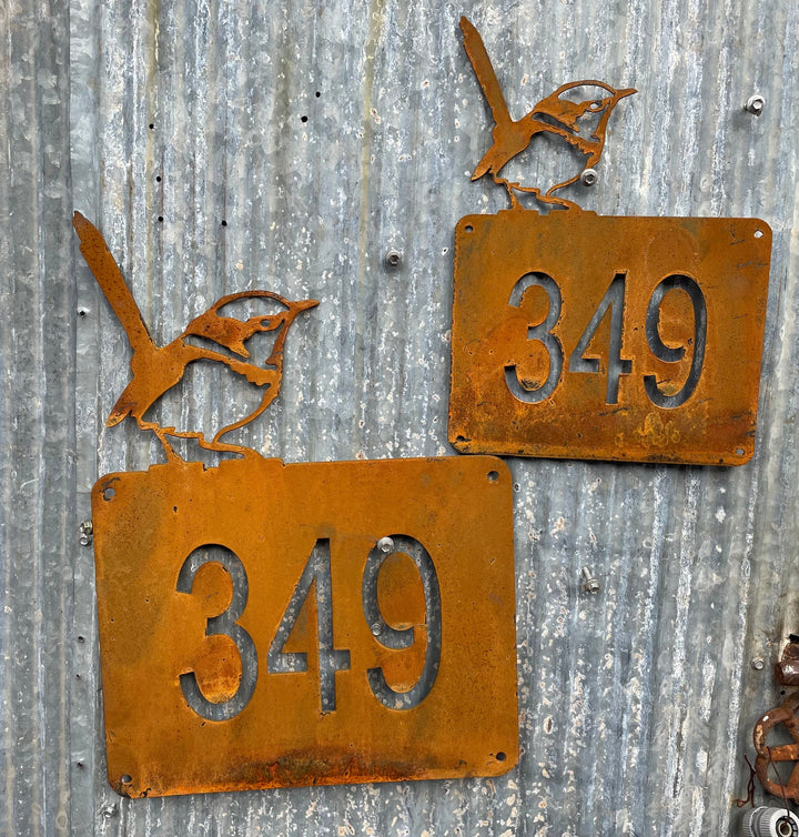 Custom Made Wren Metal House Numbers - Rectangular Property Sign-Old n Dazed