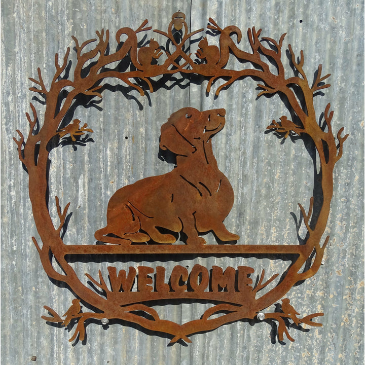 Dachshund Welcome Sign Metal Wall Art-Old n Dazed