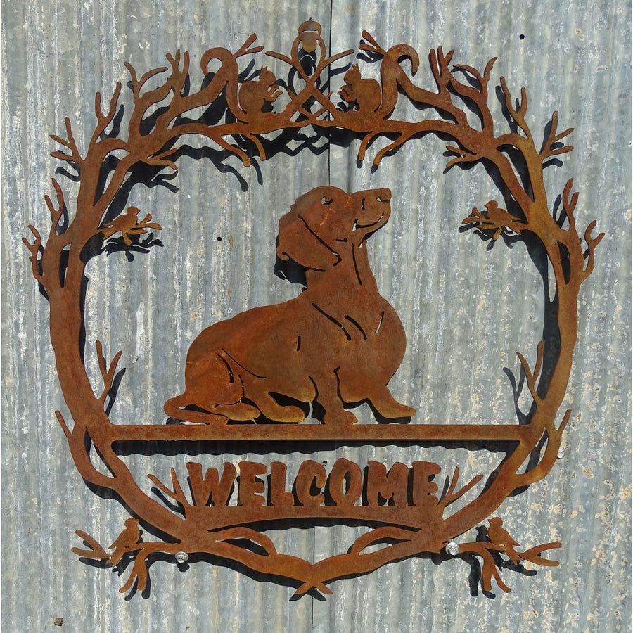 Dachshund Welcome Sign Metal Wall Art-Old n Dazed