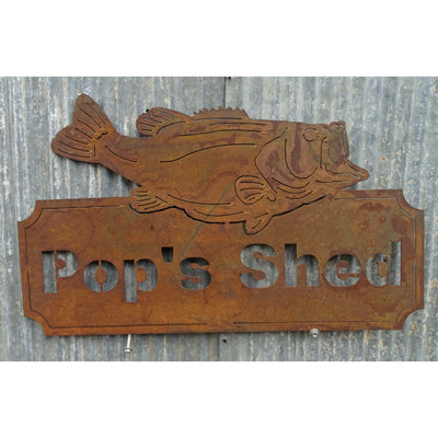 Dad's Shed Fish Sign Pop's (custom wording available) Metal Wall Art-Old n Dazed