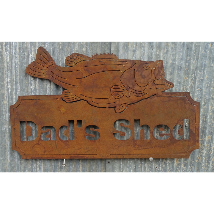 Dad's Shed Fish Sign Pop's (custom wording available) Metal Wall Art-Old n Dazed