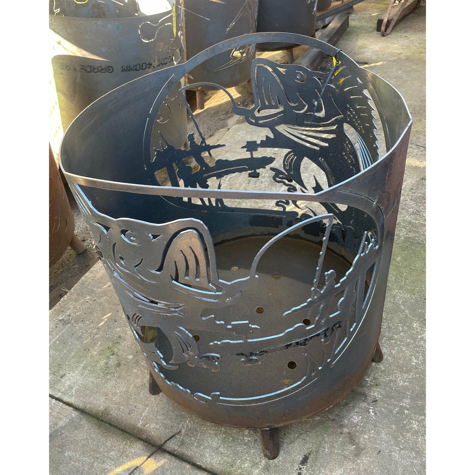 Fishing Scene Round Fire Pit-Old n Dazed