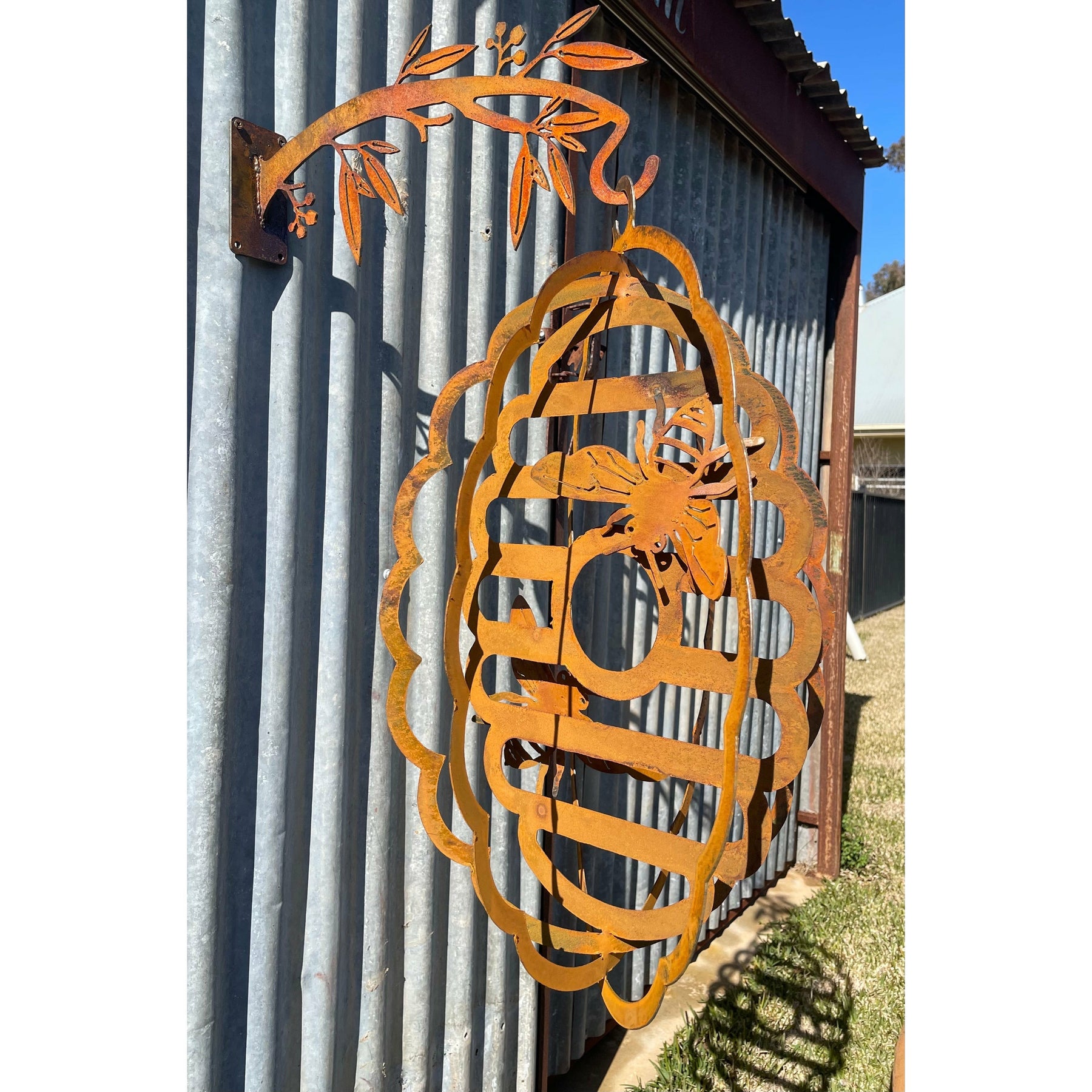 Hanging Bee Hive and Bees Metal Garden Art Beehive