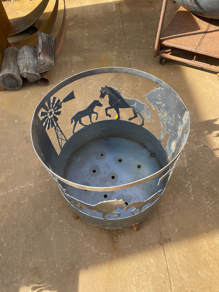Horse and foal Round Fire Pit-Old n Dazed