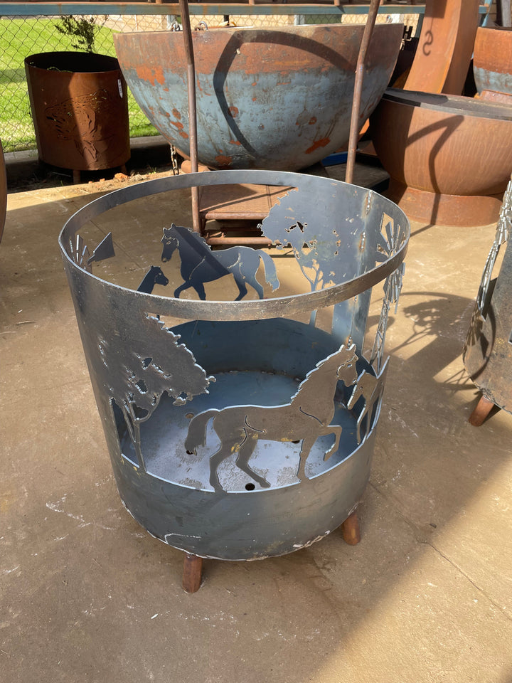 Horse and foal Round Fire Pit-Old n Dazed