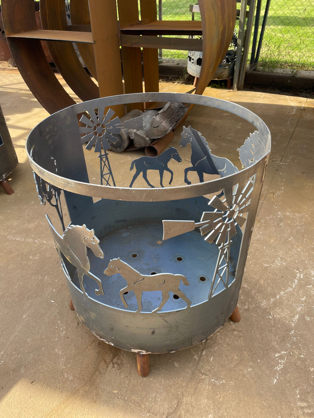 Horse and foal Round Fire Pit-Old n Dazed