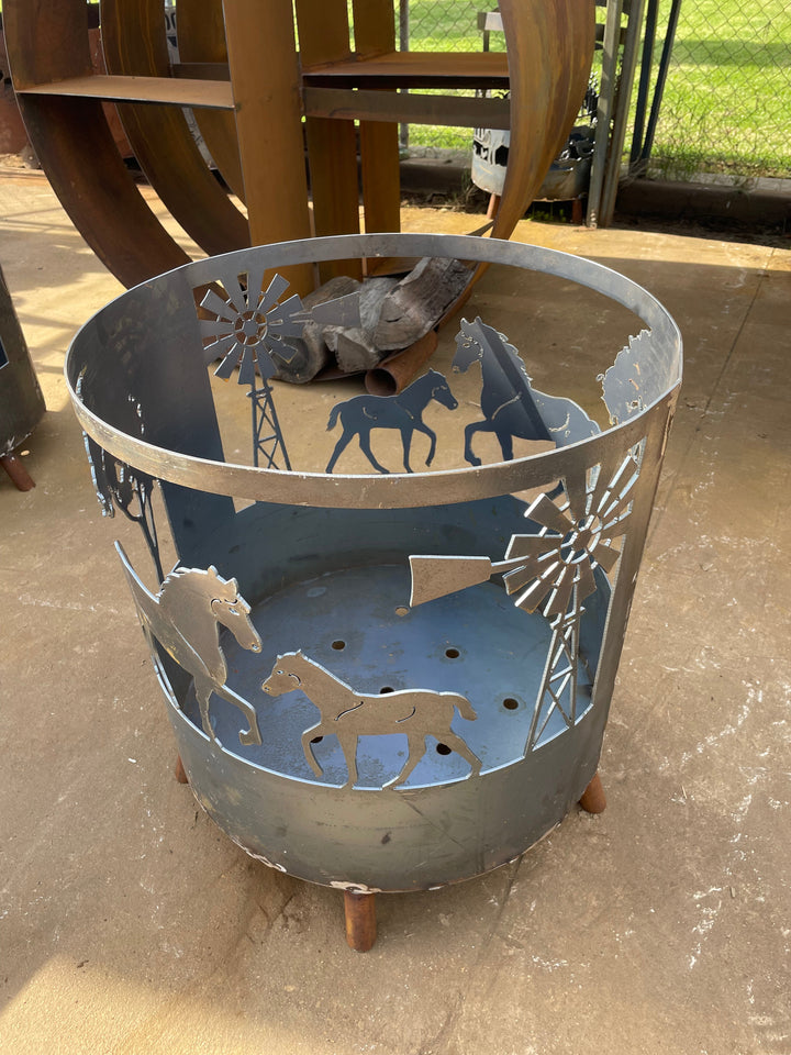 Horse and foal Round Fire Pit-Old n Dazed