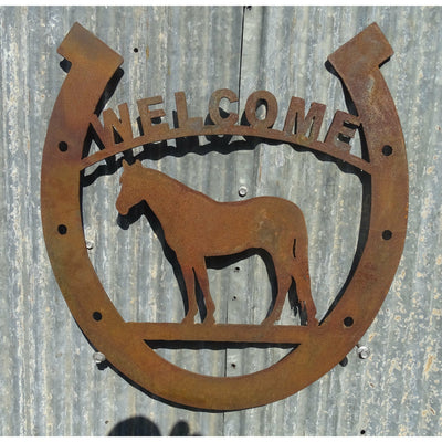 Horse Shoe Welcome Sign Metal Wall Art-Old n Dazed