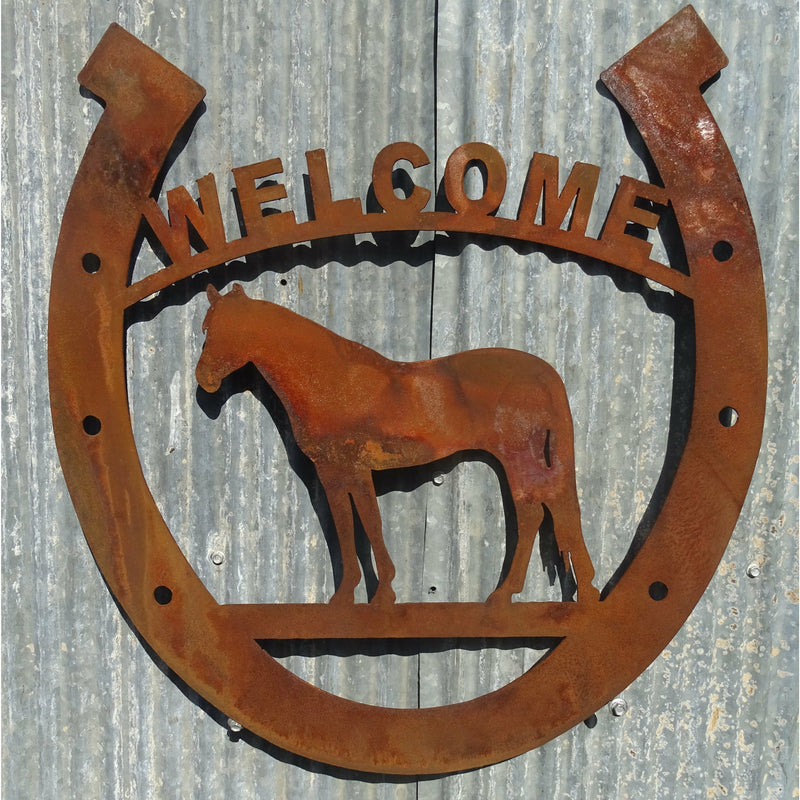 Horse Shoe Welcome Sign Metal Wall Art-Old n Dazed