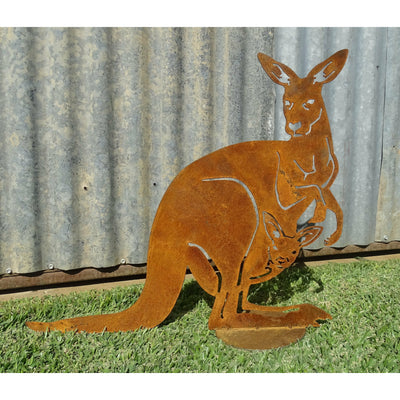 Kangaroo and Joey Metal Garden Art-Old n Dazed