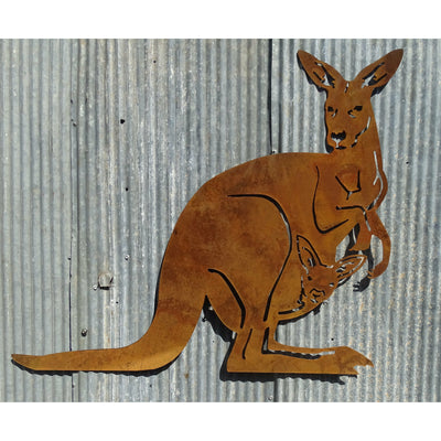 Kangaroo and Joey Metal Wall Art-Old n Dazed