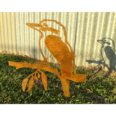Kookaburra on branch Metal Garden Art-Old n Dazed