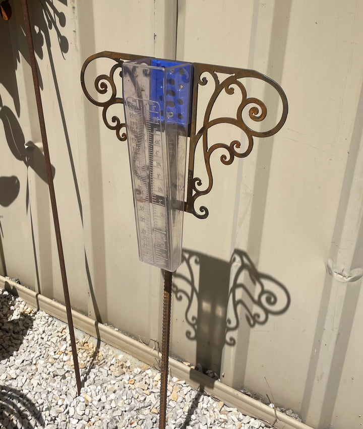 Metal Rain Gauge With Decorative Scroll-Old n Dazed