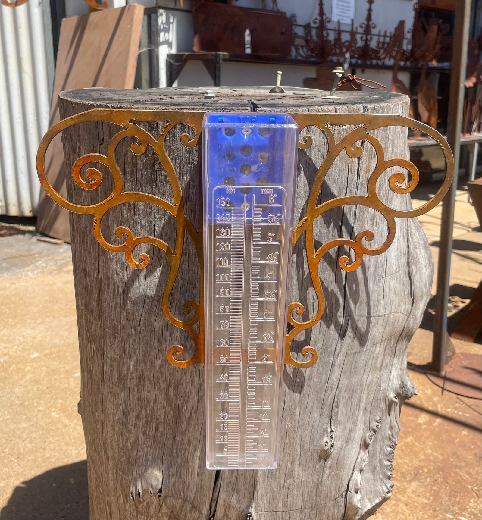 Metal Rain Gauge With Decorative Scroll-Old n Dazed