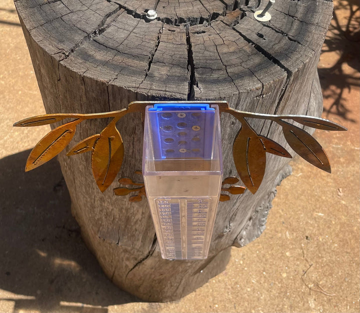 Metal Rain Gauge With Gum Leaves-Old n Dazed