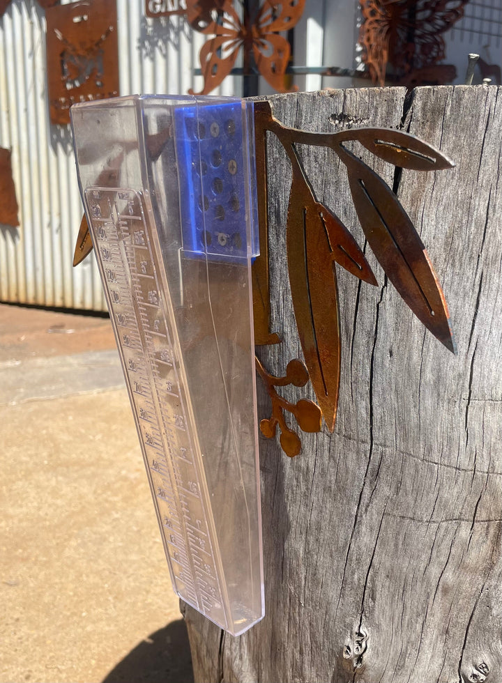 Metal Rain Gauge With Gum Leaves-Old n Dazed