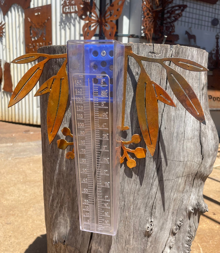 Metal Rain Gauge With Gum Leaves-Old n Dazed