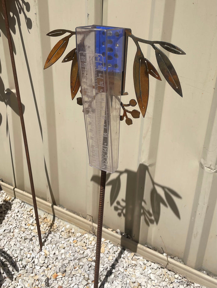 Metal Rain Gauge With Gum Leaves-Old n Dazed
