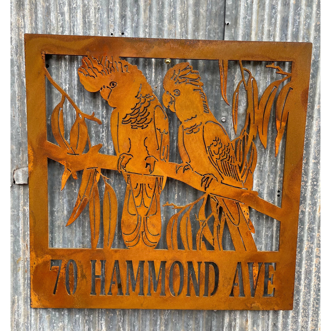 Property Sign Custom Made Metal Address Sign 2 black cockatoos-Old n Dazed