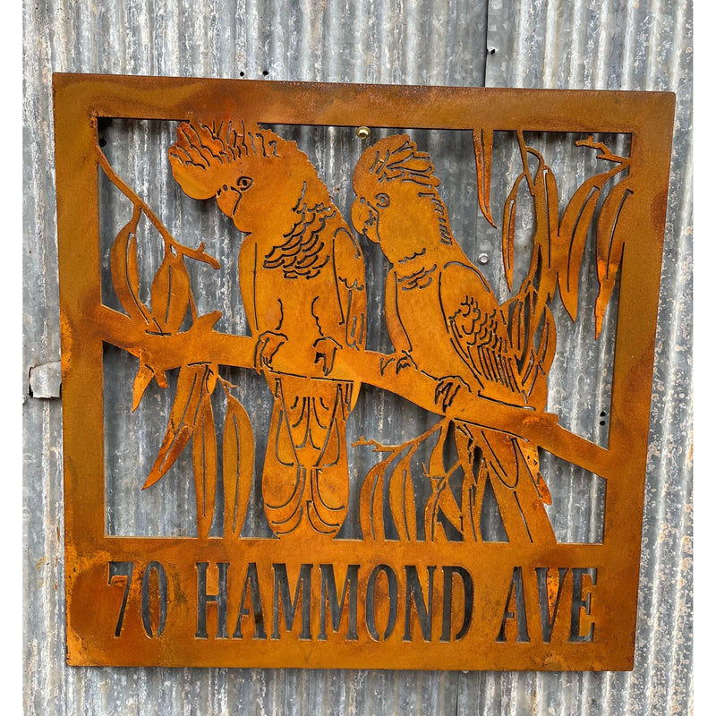 Property Sign Custom Made Metal Address Sign 2 black cockatoos-Old n Dazed