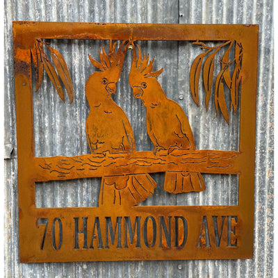 Property Sign Custom Made Metal Address Sign 2 cockatoos-Old n Dazed
