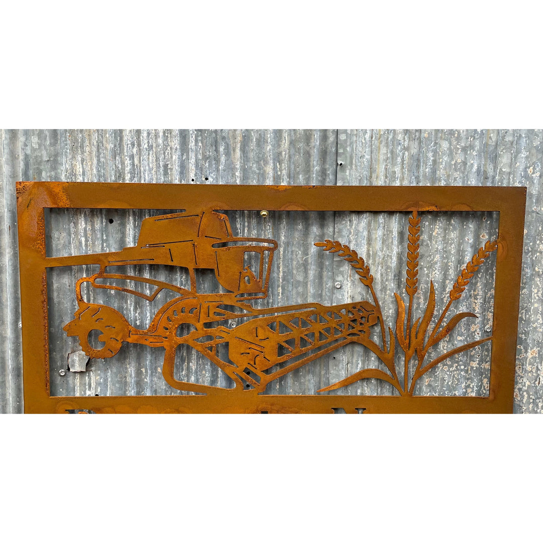 Rural Scene Metal Wall Art Header and wheat-Old n Dazed