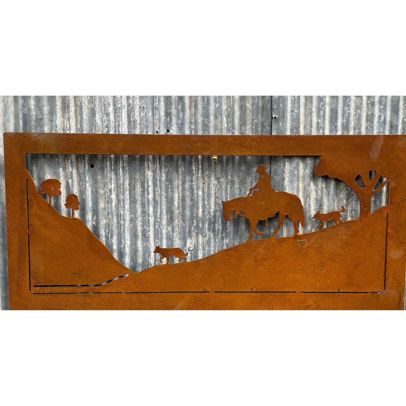 Rural Scene Metal Wall Art Horse 2 Dogs Hillside-Old n Dazed
