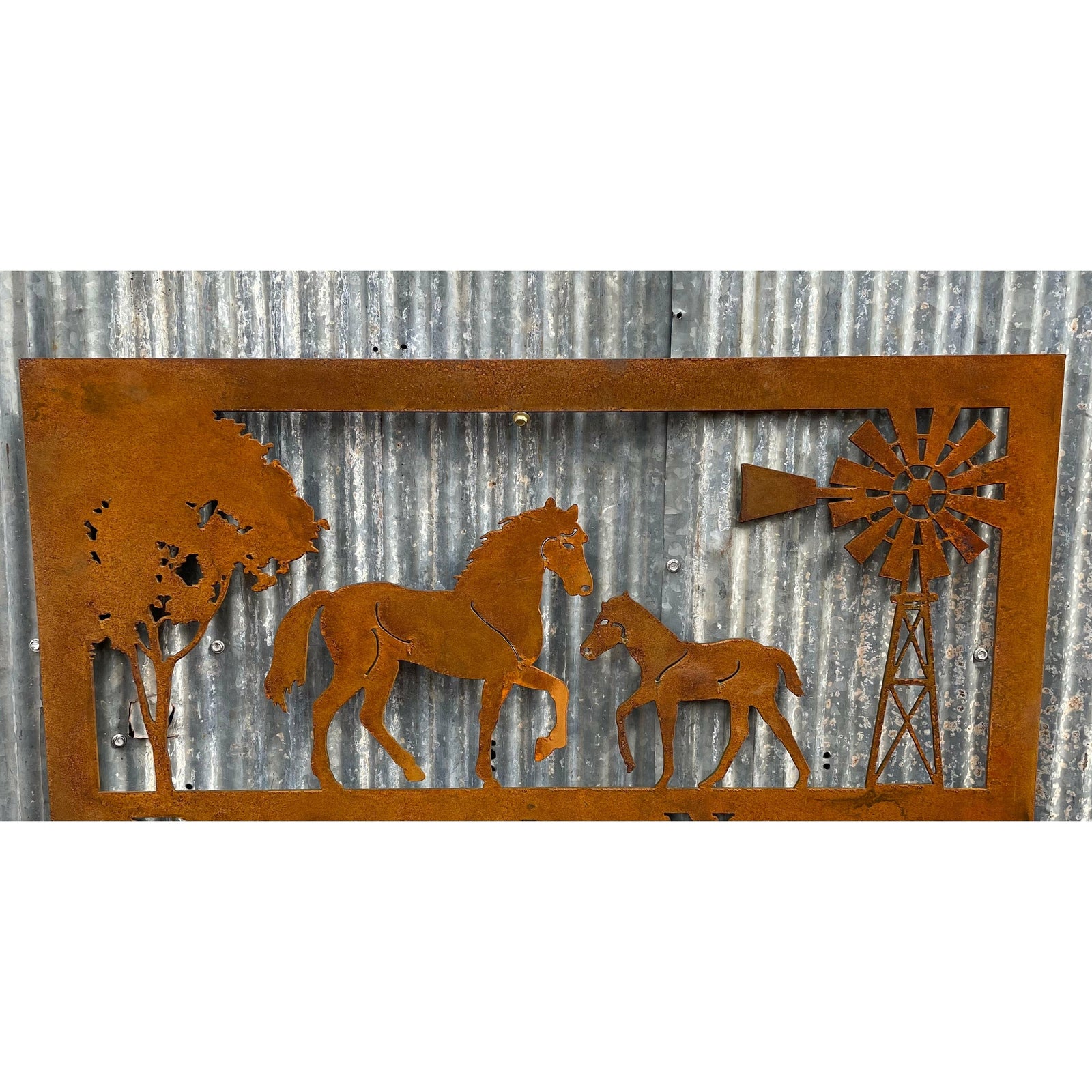 Rural Scene Metal Wall Art Horse and foal-Old n Dazed