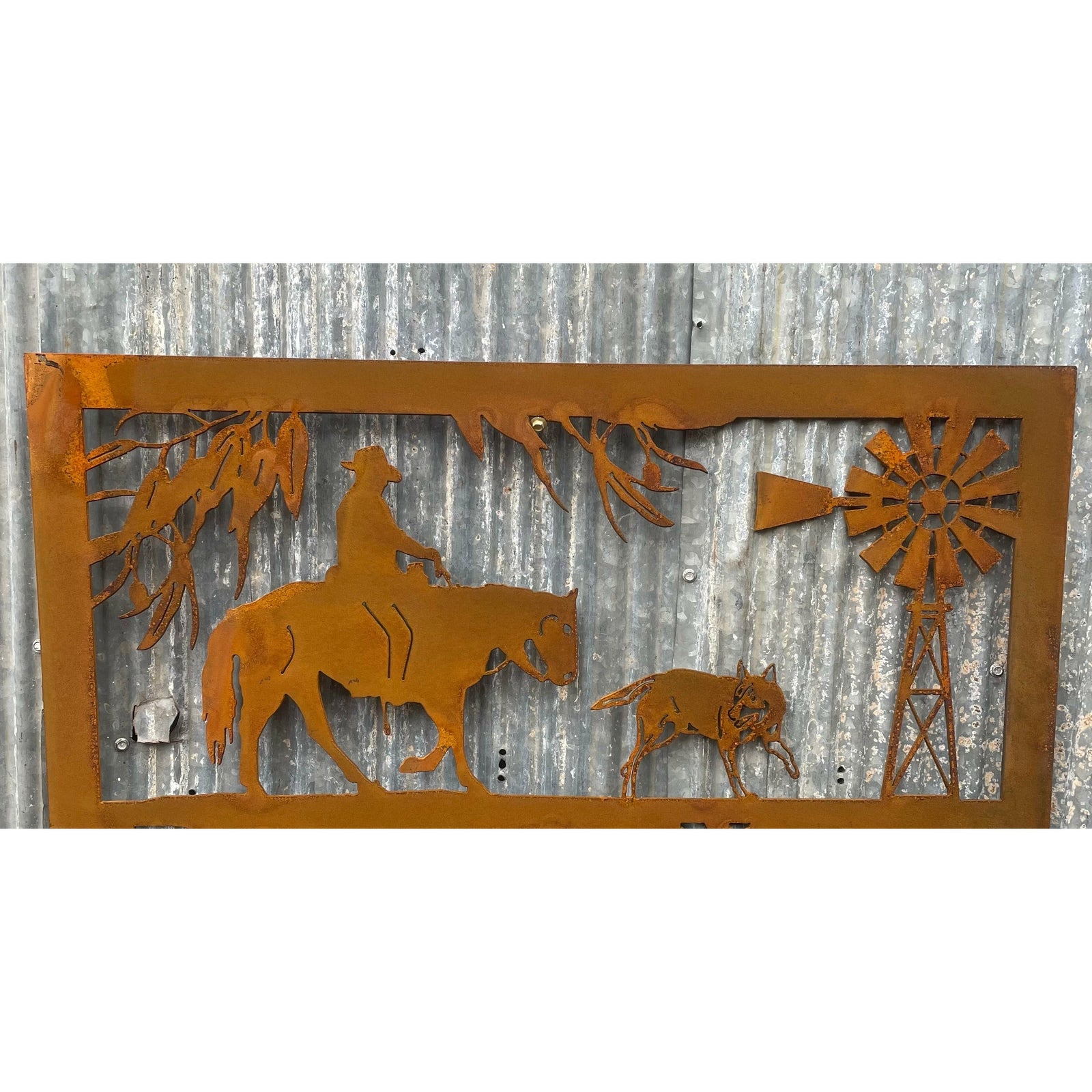Rural Scene Metal Wall Art Horse man and dog-Old n Dazed