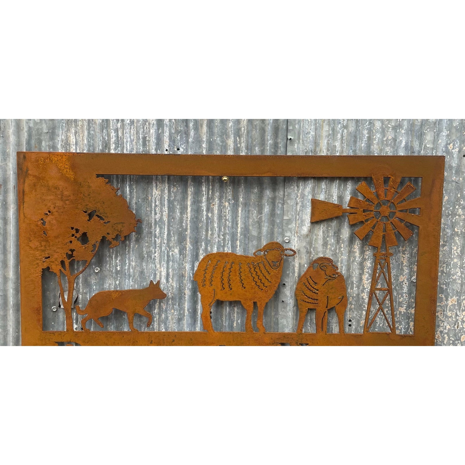 Rural Scene Metal Wall Art Sheep and Dog-Old n Dazed