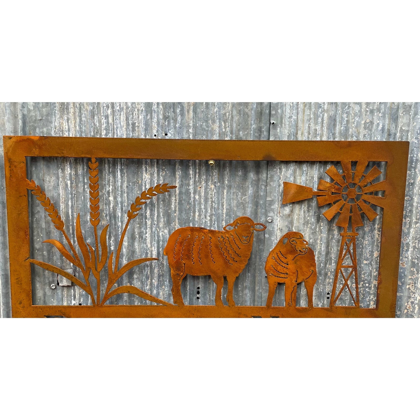 Rural Scene Metal Wall Art Sheep and wheat-Old n Dazed
