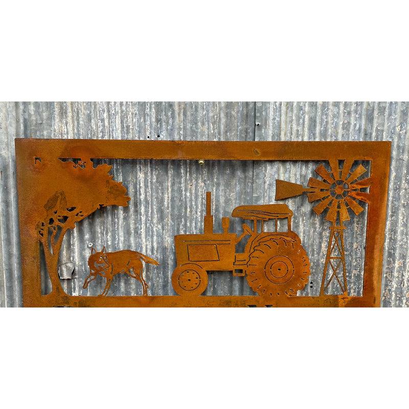 Rural Scene Metal Wall Art Tractor and dog-Old n Dazed