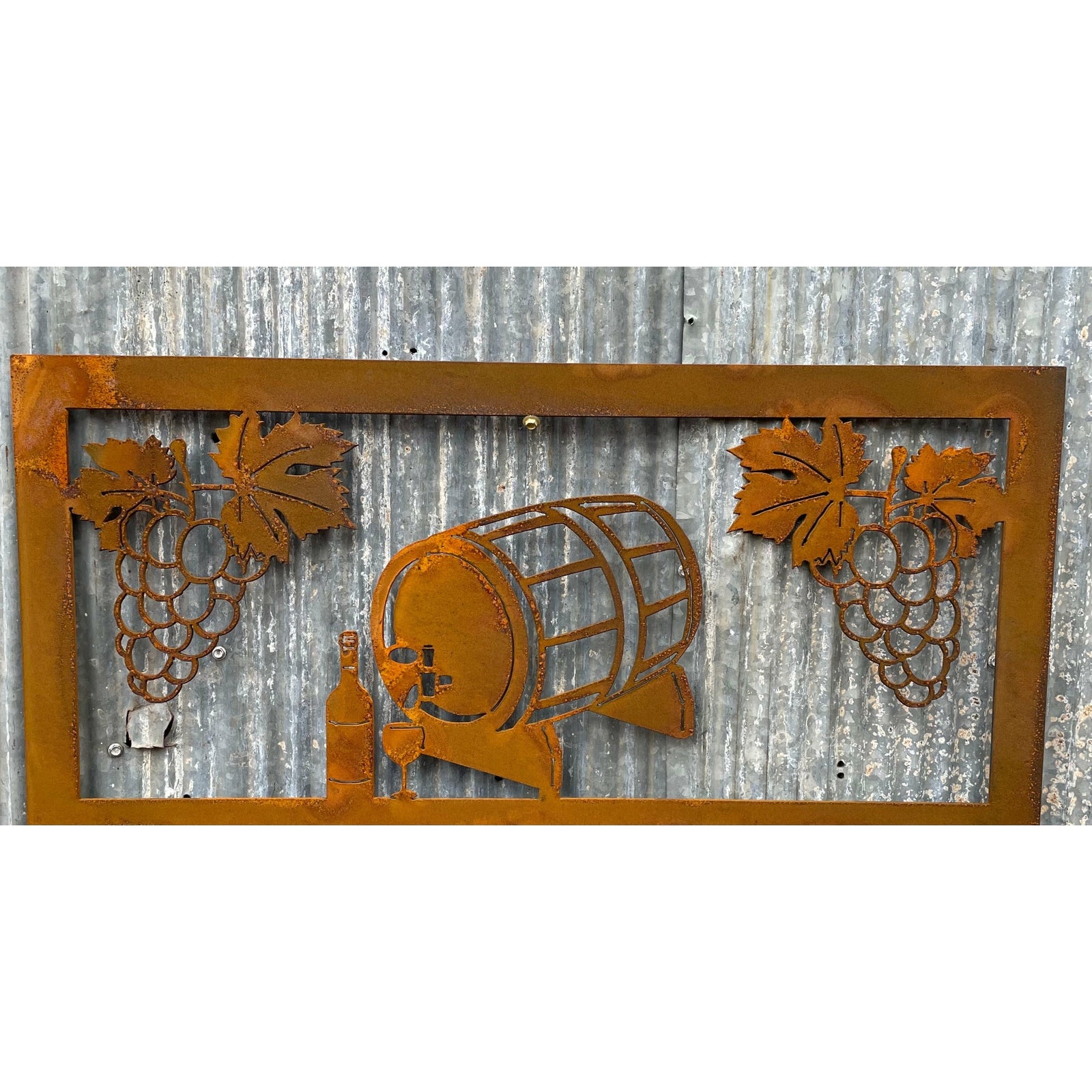 Rural Scene Metal Wall Art Wine and Grapes
