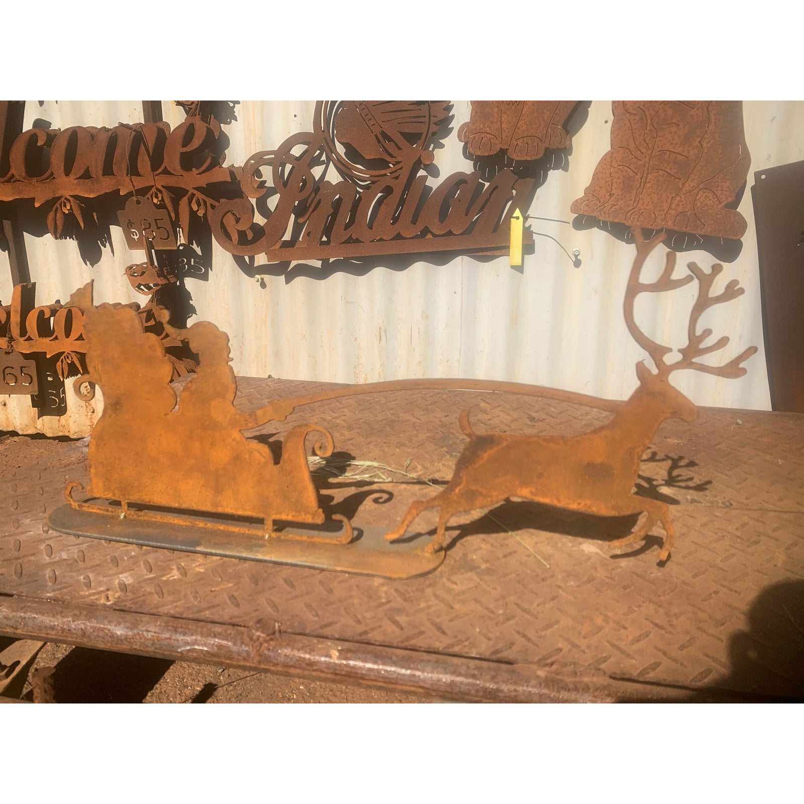 Santa sleigh and reindeer Christmas Metal Art-Old n Dazed